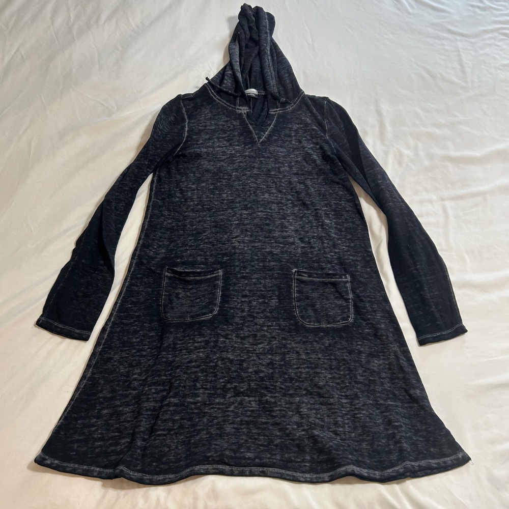 Allison Brittney Gray Burnout‎ Hooded Tunic Dress Long Sleeve Pockets Womens S